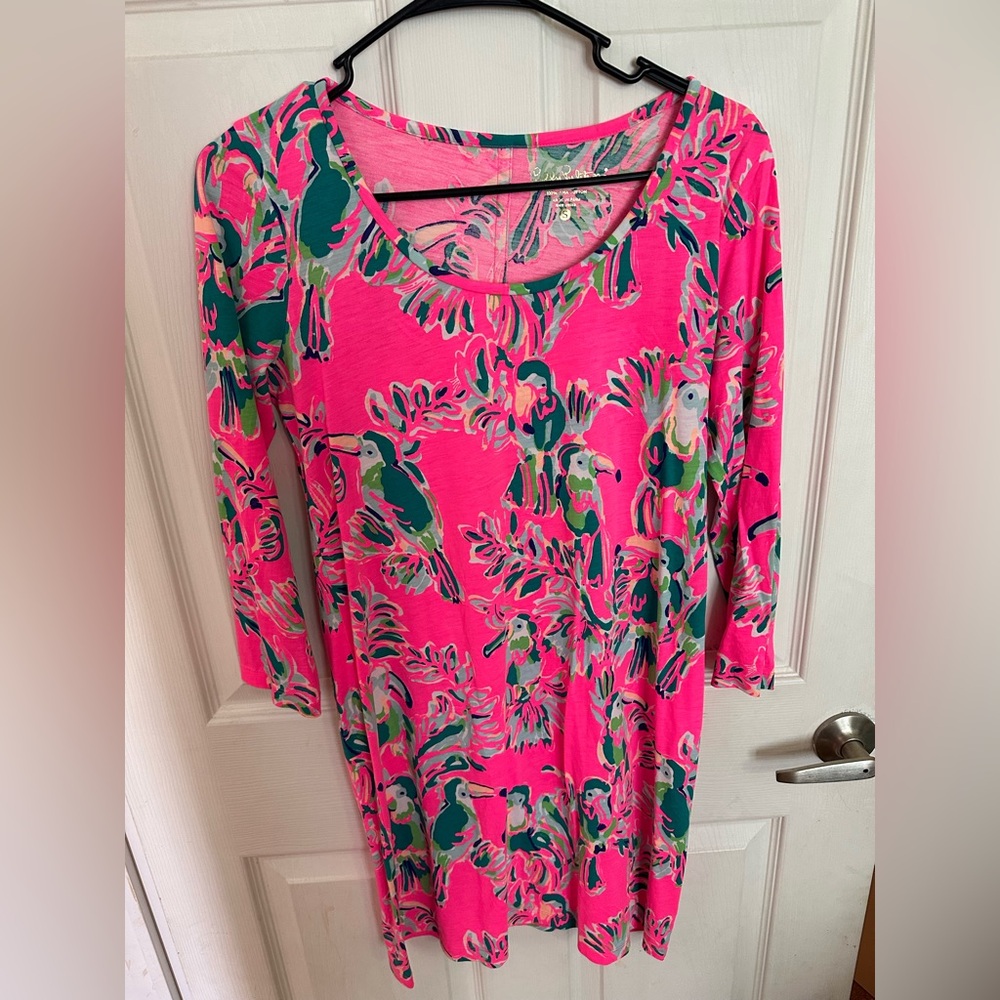 Lilly Pulitzer Pink Tropical Parrot Print Dress